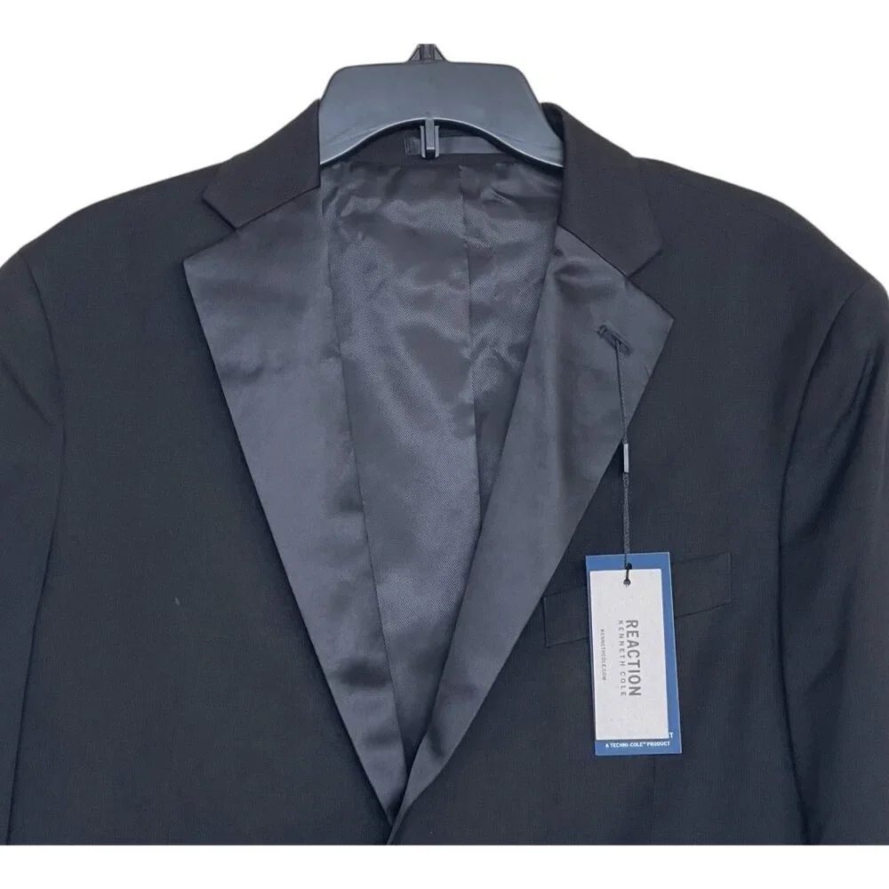 Reaction Kenneth Cole Blazer Jacket‎ Coat Mens Size 43 Long Black Techni Cole